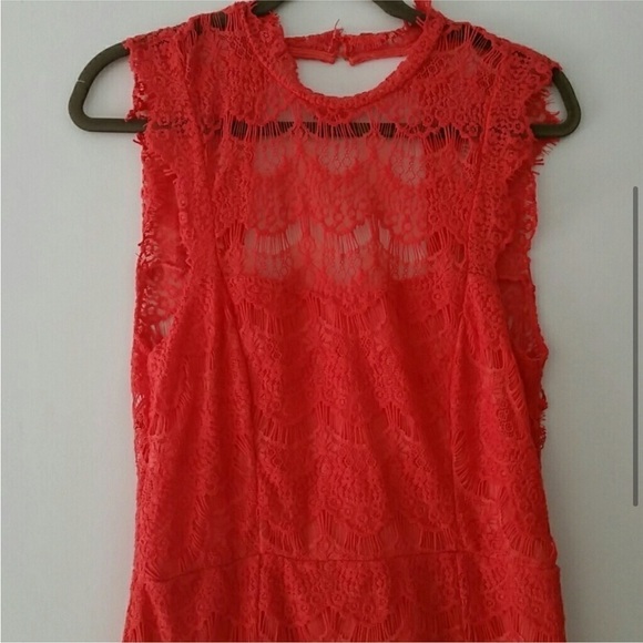 Free People Daydream Bodycon Orange Lace Open back Feminine Coquette Mini Dress - Picture 3 of 8